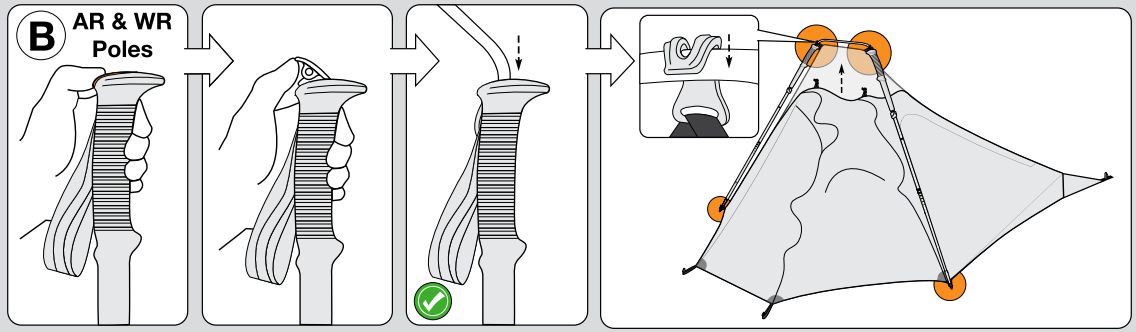 Fixing of the crossed pole directly on the specific handles of the AR and WR Black Diamond poles